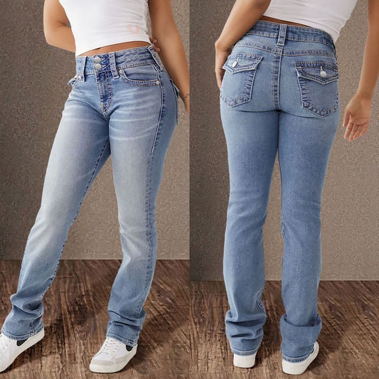 Damen Hochtaillierte Jeans mit modischem Knopfverschluss und schmalem Schnitt Stalluxe