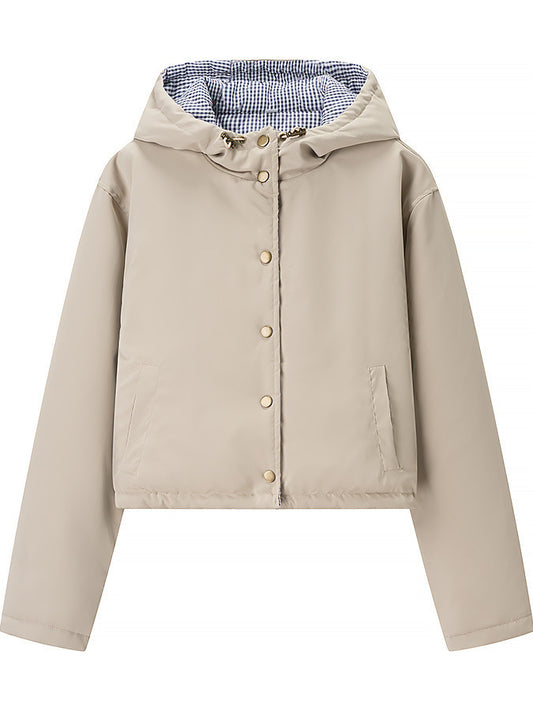 Damen stylische Übergangsjacke mit Kapuze und Druckknopfverschluss Stalluxe