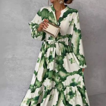 Damen Maxikleid mit modernen Aquarell-Muster und voluminösem Rock Stalluxe