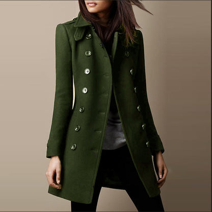 Damen eleganter Wollmantel mit doppelter Knopfleiste und klassischem Revers Stalluxe