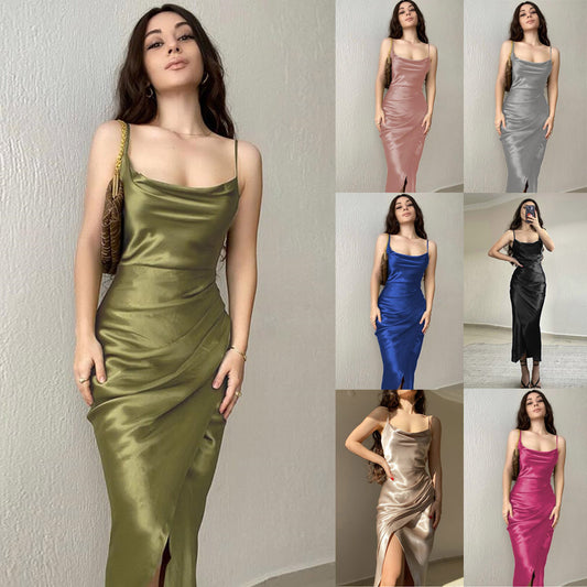 Damen Elegantes Maxikleid mit raffiniertem Wickelschnitt und schmalen Spaghettiträgern Stalluxe