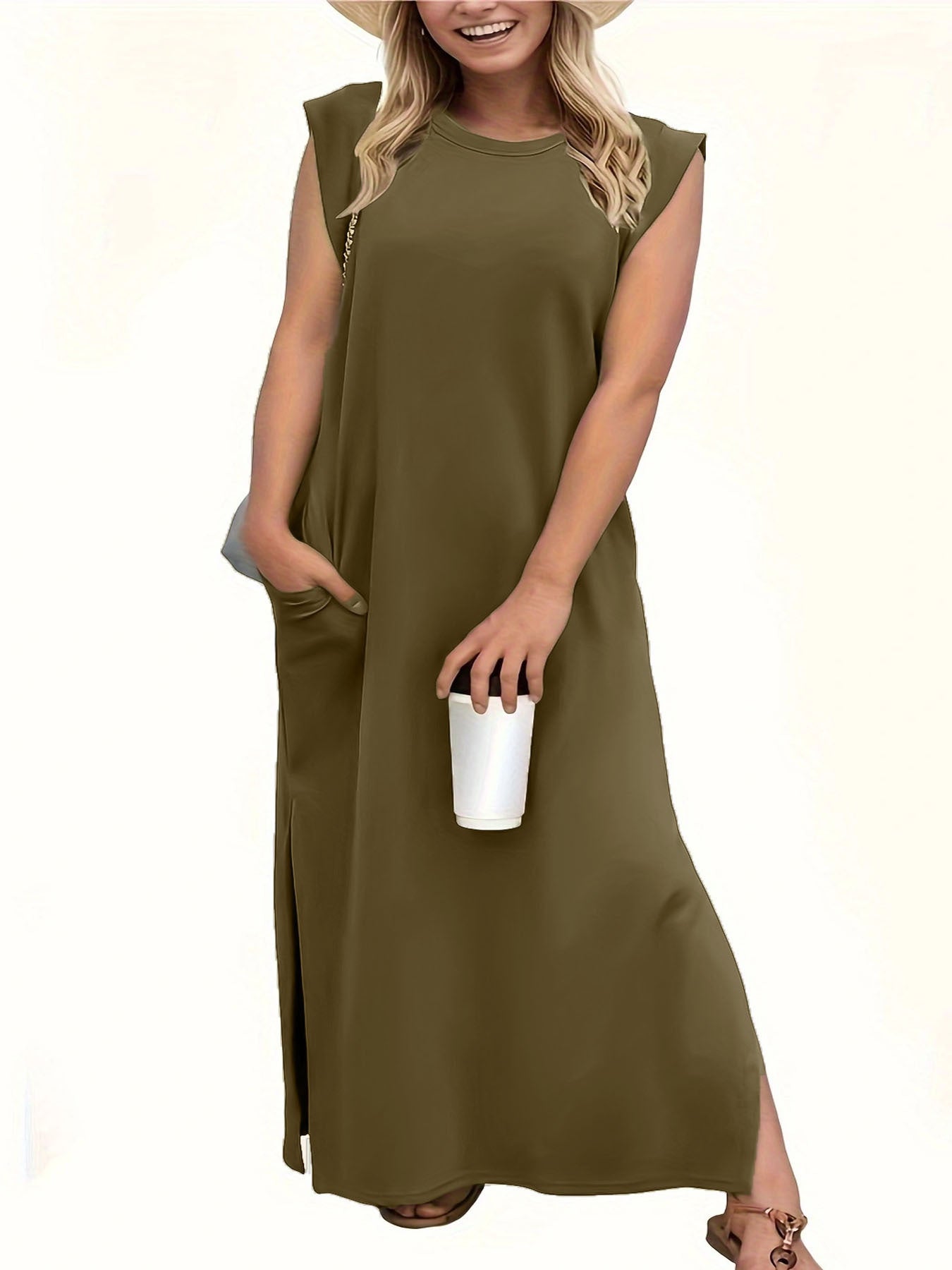 Frauen Casual Maxi Kleid mit Cap Sleeve Design Stalluxe