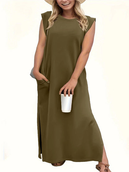 Frauen Casual Maxi Kleid mit Cap Sleeve Design Stalluxe