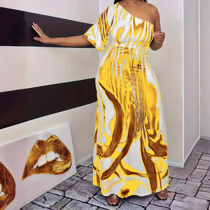 Damen Maxikleid mit asymmetrischem Schnitt und elegantem Muster Stalluxe