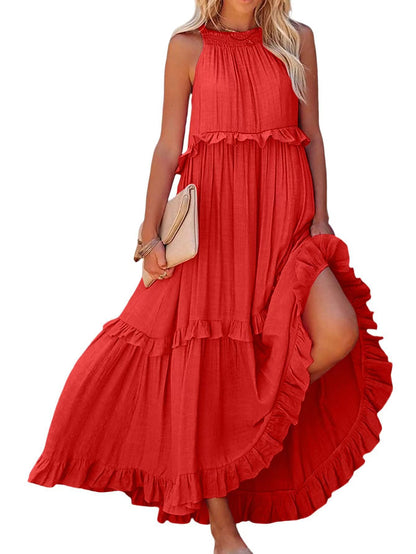 Damen Luftiges Maxikleid mit Rüschendetails und hoher Taille Stalluxe