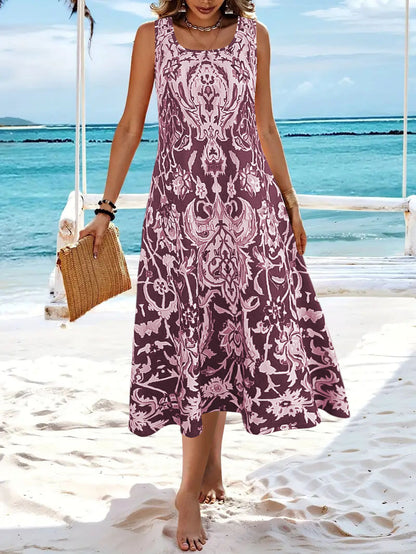 Damen Stilvolle A-Linie Midi Kleid mit aufwendigem Blumenmuster Stalluxe