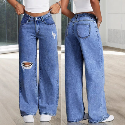 Damen Weit geschnittene Ripped Jeans mit hohem Bund und authentischem Vintage-Look Stalluxe