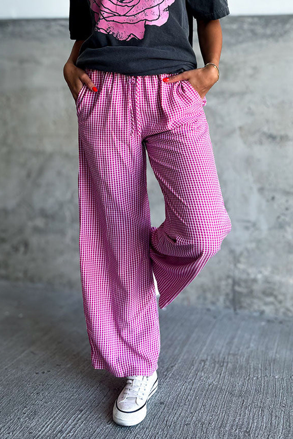 Damen Weit geschnittene Karohose mit elastischem Bund Stalluxe