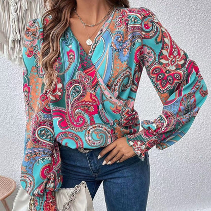 Damen Wickelbluse mit farbenfrohem Paisleymuster Stalluxe