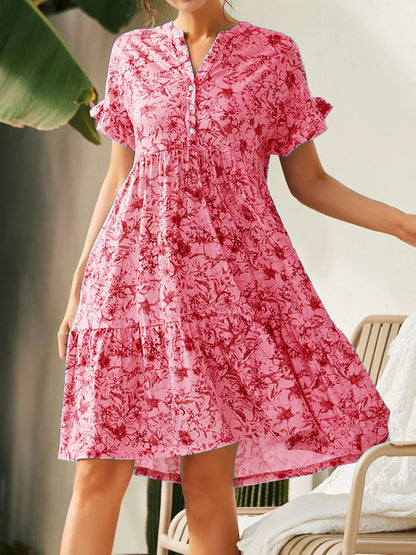 Damen lässiges Blumenkleid mit Knopfleiste und Rüschendetails Stalluxe