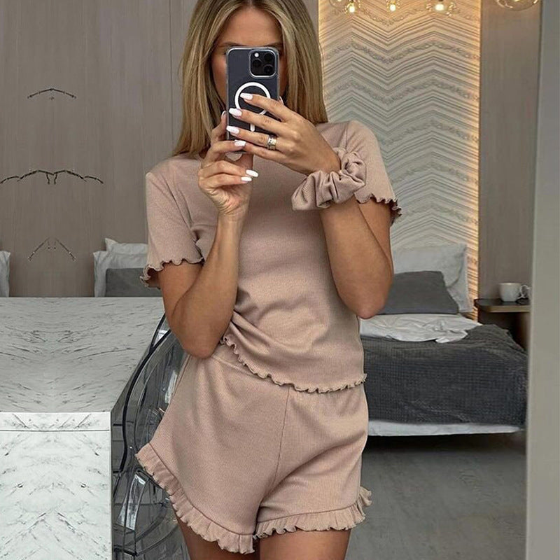 Damen lässiges Kurzarm-Set mit fransigen Shorts und Oberteil Stalluxe