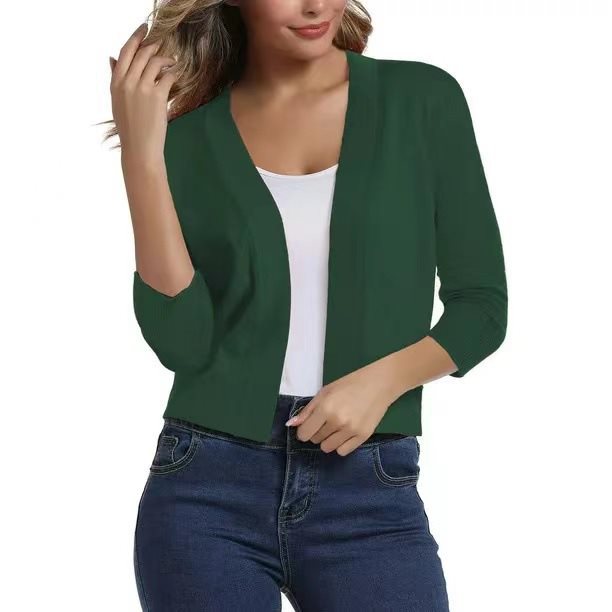 Damen lässige Strickjacke mit offenen Front und 3/4-Ärmeln Stalluxe