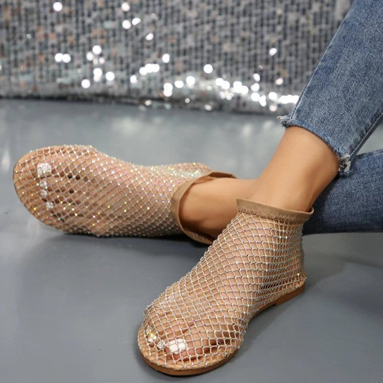 Damen Netzsandalen mit funkelnden Strasssteinen Stalluxe