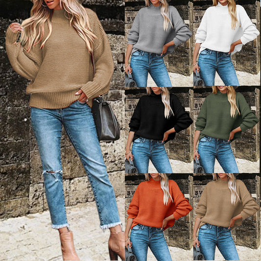 Damen kuscheliger Pullover mit hohem Kragen und strukturiertem Strickmuster Stalluxe