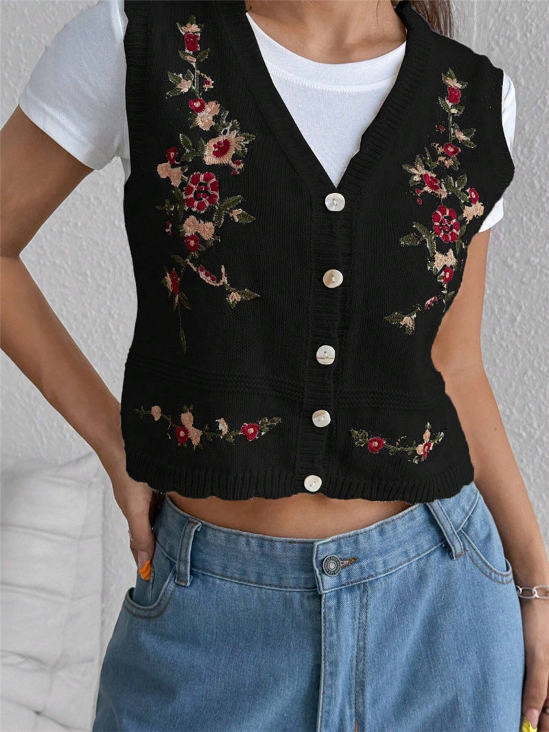 Damen Bestickte Weste mit Knopfleiste Stalluxe