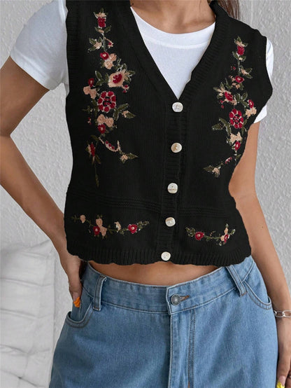 Damen Bestickte Weste mit Knopfleiste Stalluxe