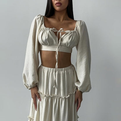 Damen Sommerliches Crop-Top und Rock-Set mit Rüschendetails Stalluxe
