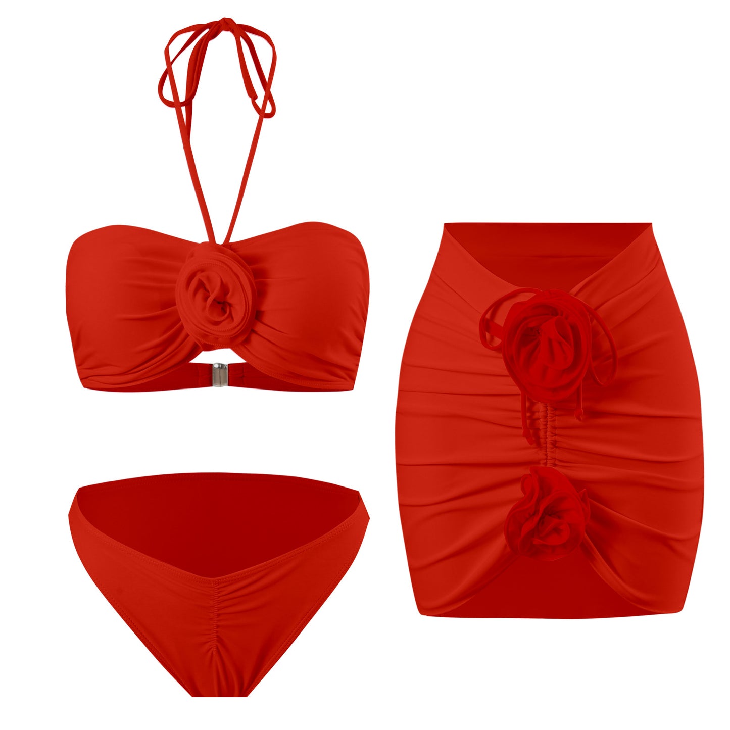Damen Bandeau-Bikini mit floralem Design und Rüschendetails Stalluxe