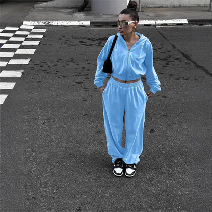 Damen sportliches Velours-Jogginganzug-Set mit lässigem Schnitt und praktischen Taschen Stalluxe