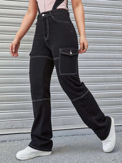 Damen Cargo-Hose mit hohem Bund und utilitaristischen Taschen Stalluxe