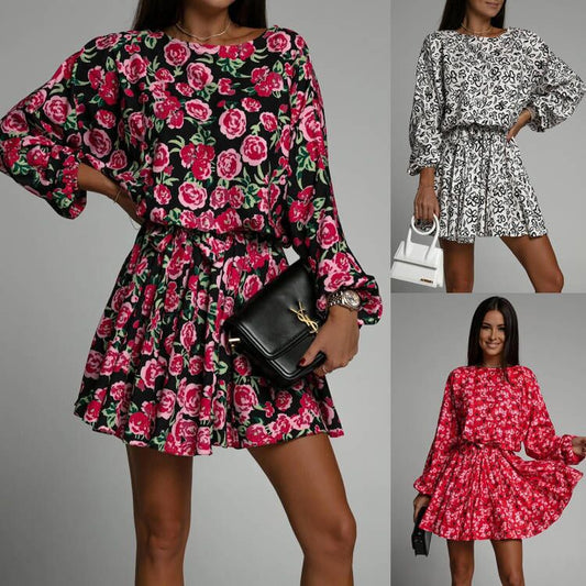 Damen Minikleid mit floralem Druck und voluminösen Ärmeln Stalluxe