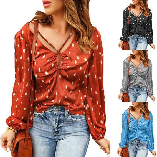 Damen Bluse mit dekorativem Ausschnitt und langen Ärmeln Stalluxe