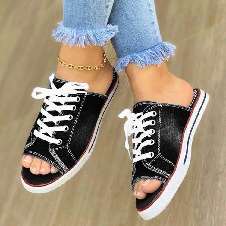 Damen Slip-On Sneakers im sportlichen Jeanslook mit modischer Schnürung Stalluxe