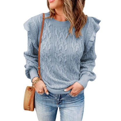 Damen Oversized Strickpullover mit Rüsche Stalluxe