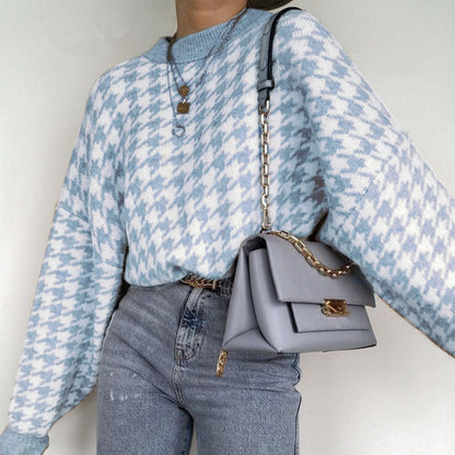 Damen Grobstrickpullover mit modernem Hahnentrittmuster und lässigem Schnitt Stalluxe