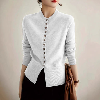 Damen Strickjacke mit feiner Knopfleiste und elegantem Stehkragen Stalluxe