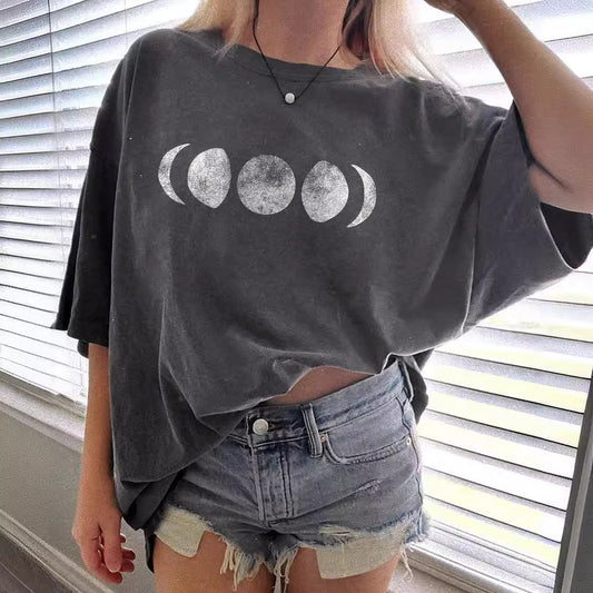Damen weites T-Shirt mit kreativem Mond-Design Stalluxe