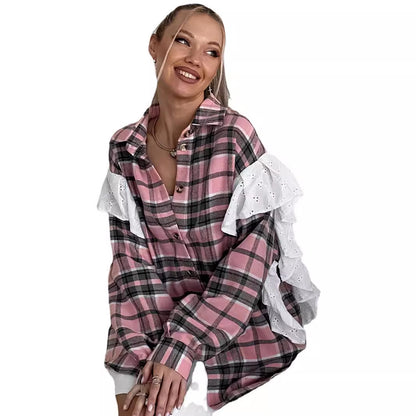 Damen Hemdbluse mit Rüschen und Karomuster Stalluxe