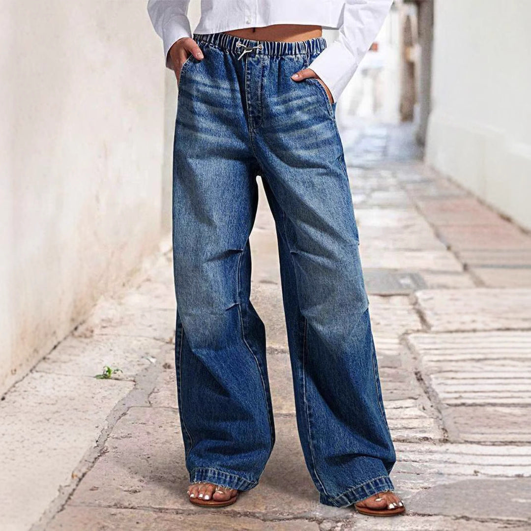Damen Weit geschnittene Jeanshose mit elastischem Bund Stalluxe