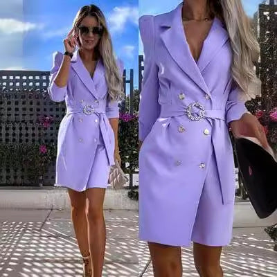 Damen Blazer-Kleid mit Gürtel und Puffärmeln Stalluxe