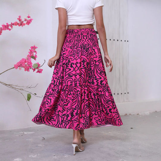 Damen Lang asymmetrischer Rock mit großflächigem Mustermix Stalluxe