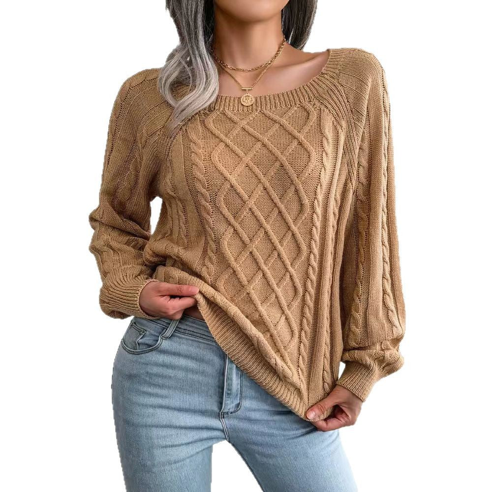 Damen Strickpullover mit tiefem Rundhalsausschnitt und strukturiertem Zopfmuster Stalluxe