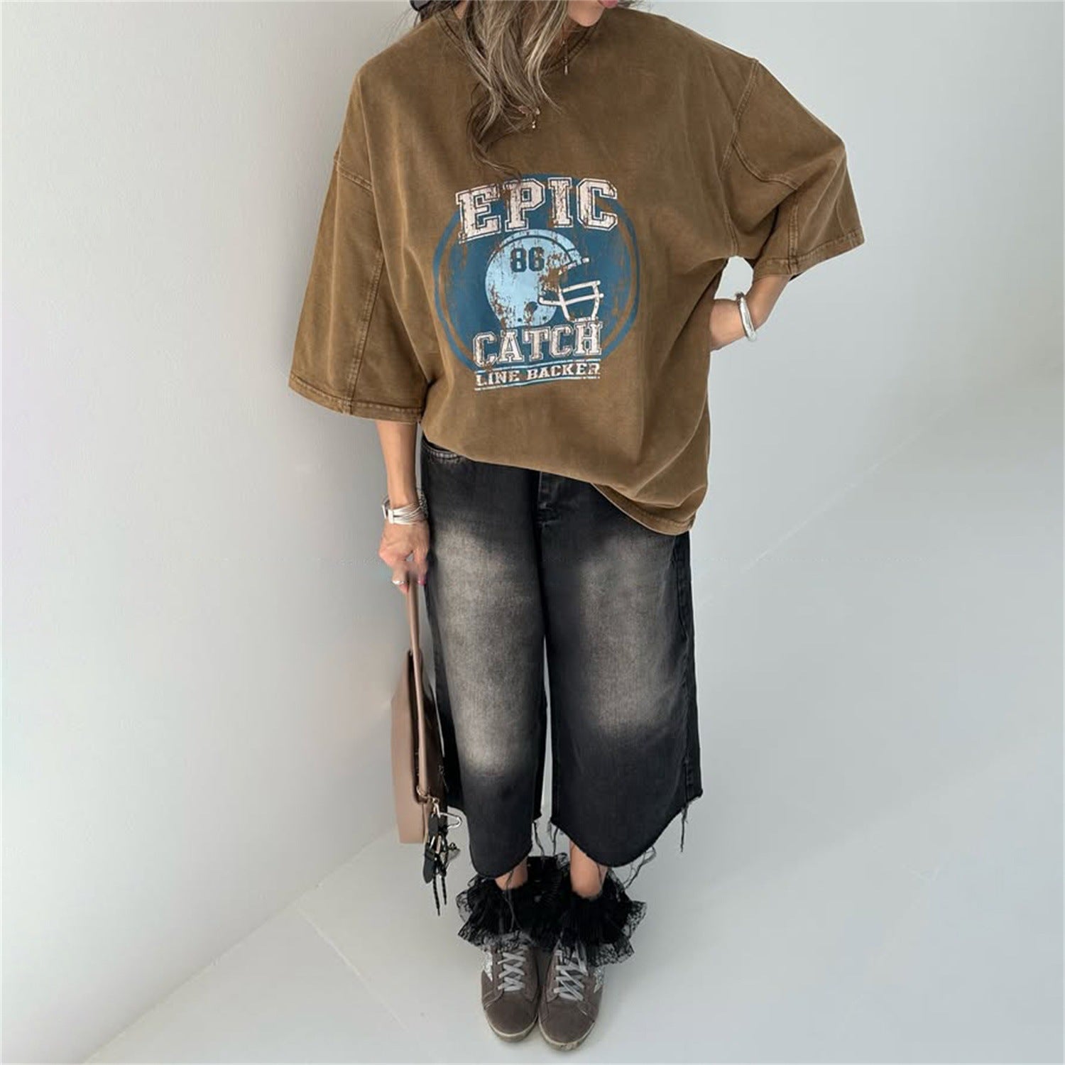 Damen Oversized T-Shirt mit Grafischem Print Stalluxe