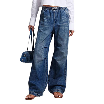 Damen Weit geschnittene Jeanshose mit elastischem Bund Stalluxe