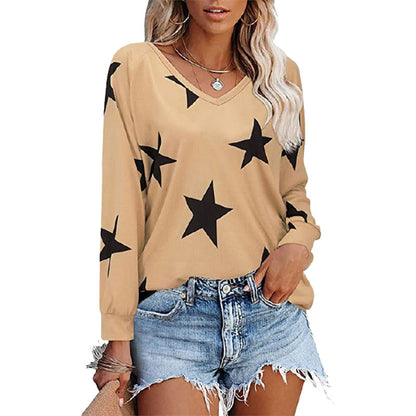 Damen V-Ausschnitt Langarmshirt mit Sternmuster Stalluxe