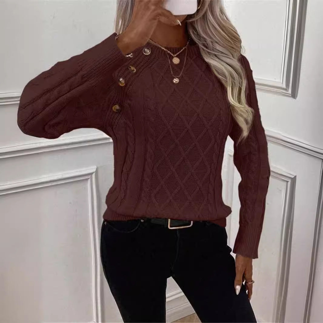 Damen Strickpullover mit strukturiertem Rautenmuster und dekorativen Knöpfen Stalluxe