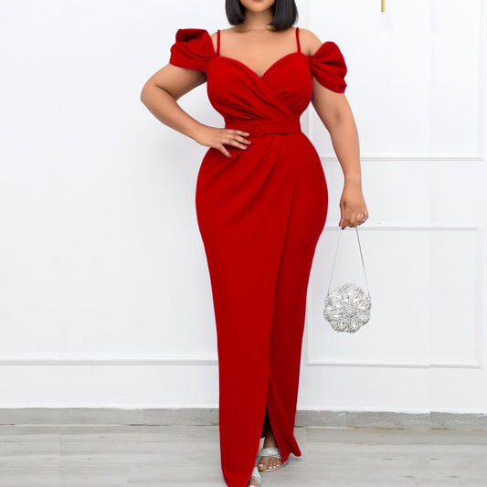 Damen Elegantes Wickelkleid mit voluminösen Puffärmeln und Gürtel Stalluxe