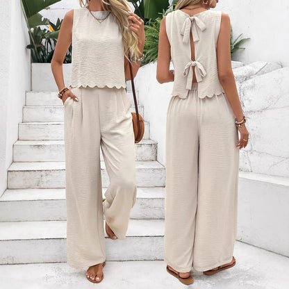 Damen Luftiges Zweiteiliges Outfit mit wellenförmigem Saum Stalluxe