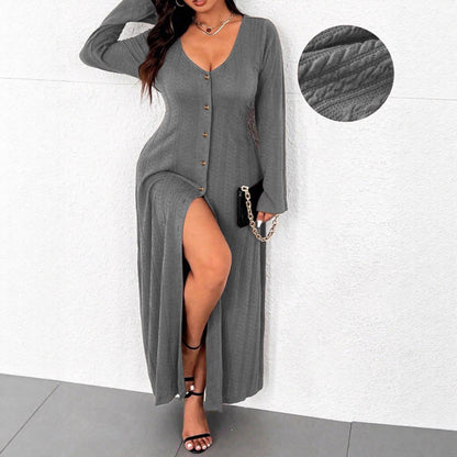 Damen Maxikleid mit Knopfleiste und elegantem Schlitz Stalluxe