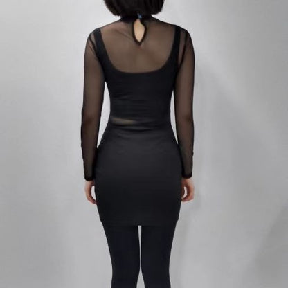 Damen Elegantes Kleid mit transparenten Ärmeln und Strassakzenten Stalluxe