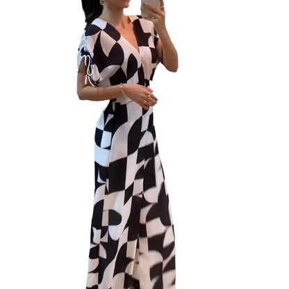 Damen Langes Maxikleid mit grafischem Muster und Raffung Stalluxe