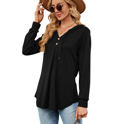 Damen Viskose Hoodie mit Knopfleiste und asymmetrischem Saum Stalluxe
