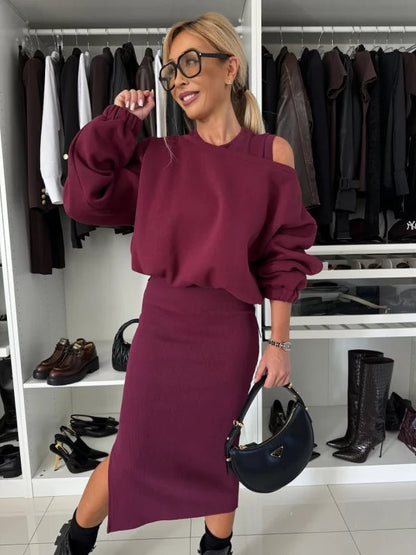 Damen legeres Sweatkleid mit asymmetrischem Saum und luftigen Ärmeln Stalluxe