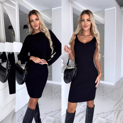 Damen Strickkleid mit V-Ausschnitt und Langarm Stalluxe