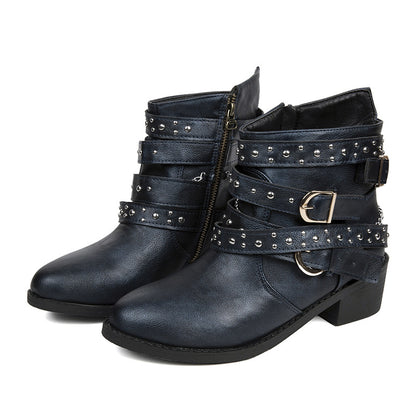 Damen modische Stiefeletten mit verzierten Riemen und Kettenelementen Stalluxe