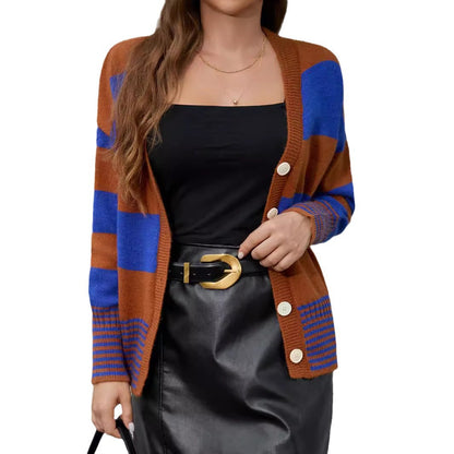 Damen Strickjacke mit auffälligem Streifenmuster und großen Knöpfen Stalluxe